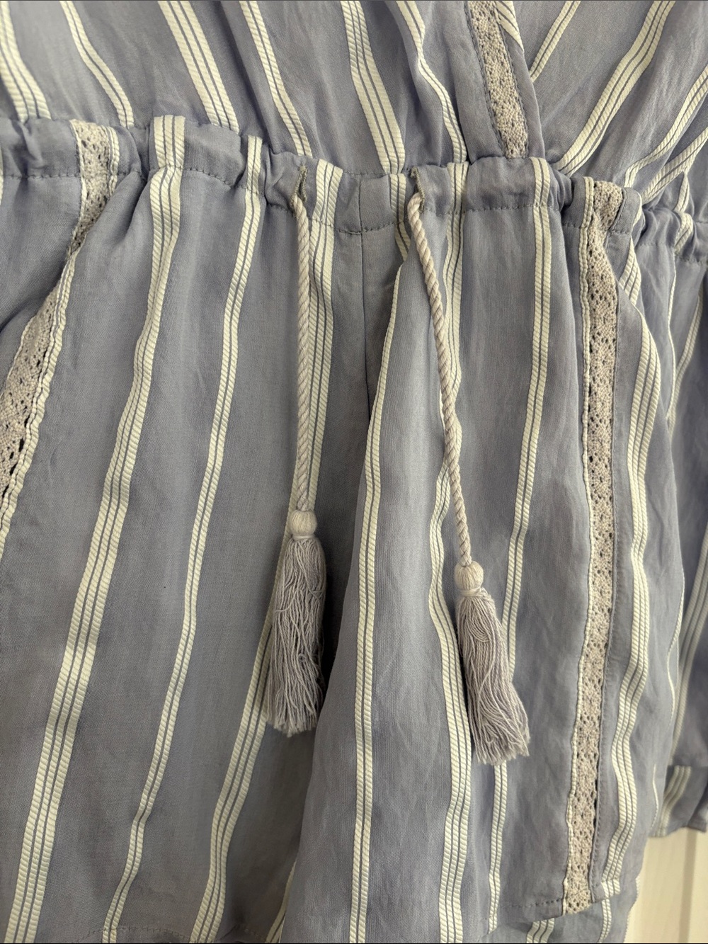 Talulah blue and white striped Boho Flare Bell arms romper Women’s Large - Picture 4 of 9